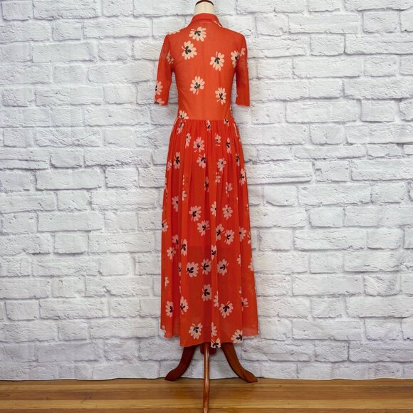 Ganni Tilden Orange Mesh Floral Midi Dress - Picture 2 of 6